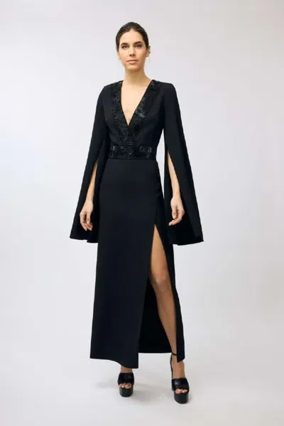 Elie Saab Embellished Crepe Midi Dress (fr 44) In Black