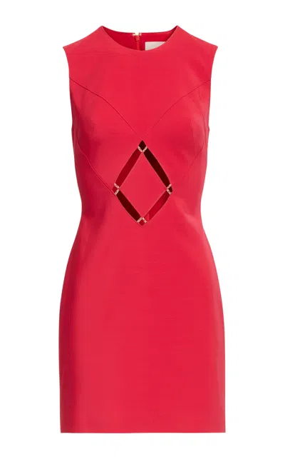 Elie Saab Embellished Cut Out Cady Short Dress In Red