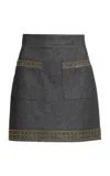 Elie Saab Embellished Denim Mini Skirt In Dark Wash