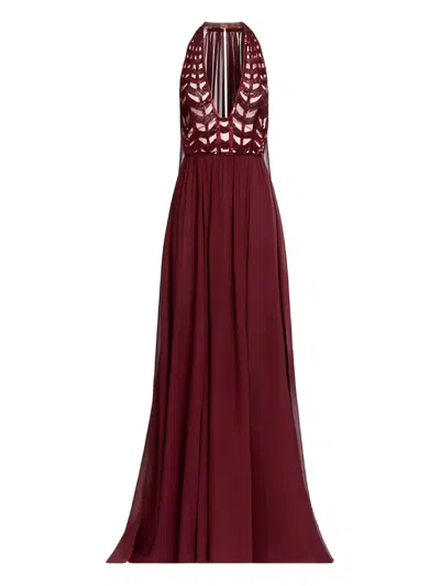 Elie Saab Embellished  Dress In Burgundy