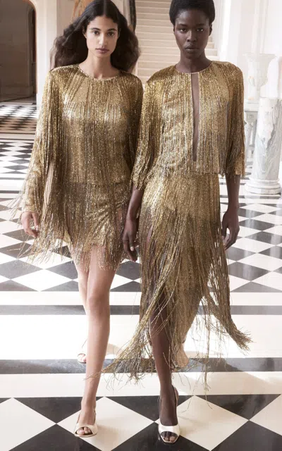 Elie Saab Embellished Fringed Top In Gold
