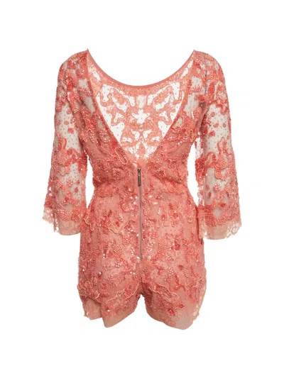 Pre-owned Elie Saab Embellished Lace-trim Playsuit In Pink