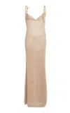 Elie Saab Embellished Mesh Maxi Dress In Khaki
