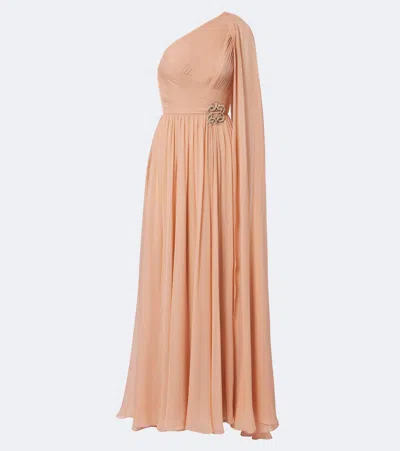 Elie Saab Embellished Plissé One-shoulder Silk Gown In Pink