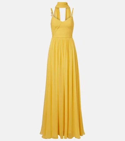 Elie Saab Embellished Scarf-detail Silk Gown In Yellow