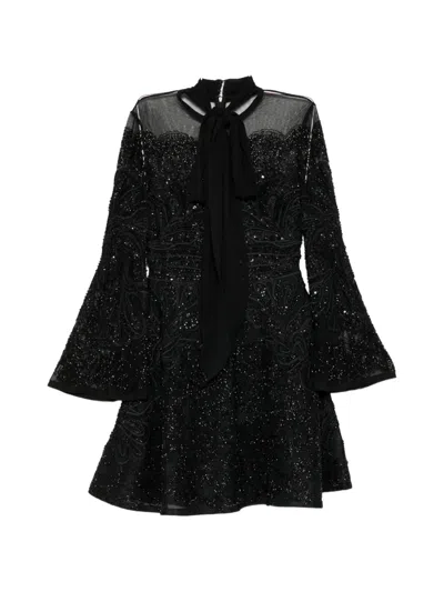 Elie Saab Embellished Tulle Dress In Black