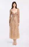 Elie Saab Embellished Tulle Midi Dress In Tan