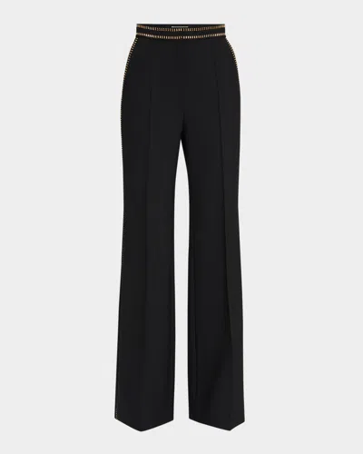Elie Saab Embellished Wide-leg Cady Pants In Black