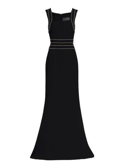 Elie Saab Embellished-trim Cady Dress In Black