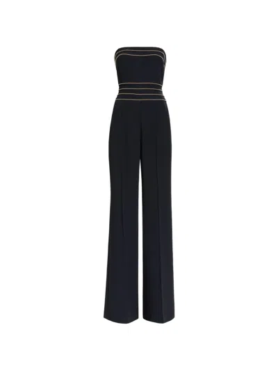 Elie Saab Embellished-trim Strapless Jumpsuit In Black
