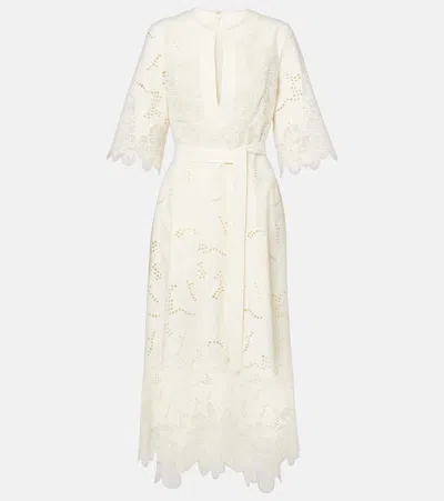 ELIE SAAB EMBROIDERED BRODERIE ANGLAISE MIDI DRESS