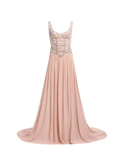 Elie Saab Embroidered Corset Maxi Dress In Pink