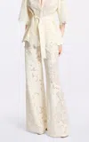 Elie Saab Embroidered Cotton Flared Pants In Off-white