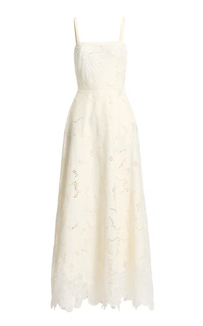 Elie Saab Embroidered Cotton Maxi Dress In Off-white