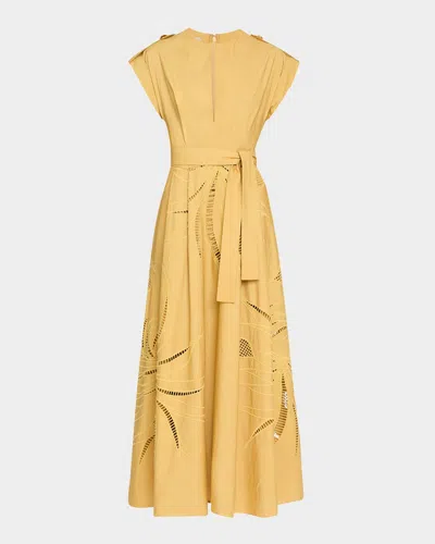 Elie Saab Embroidered Cotton Maxi Dress With Belt