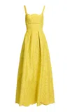 Elie Saab Embroidered Cotton Midi Dress In Yellow