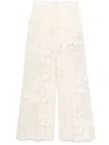Elie Saab Embroidered Cotton Palazzo Pants In Neutrals