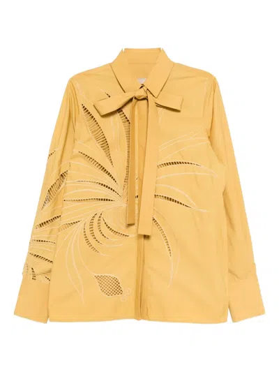 Elie Saab Embroidered Cotton Shirt In Yellow