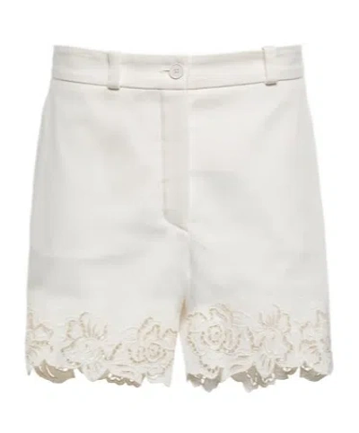 Elie Saab Embroidered Cotton Shorts In White