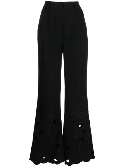 Elie Saab Embroidered Cut-out Flared Trousers In Black