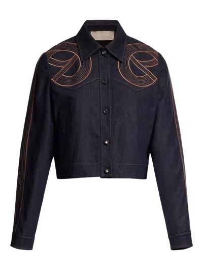 Elie Saab Embroidered Denim Jacket In Blue