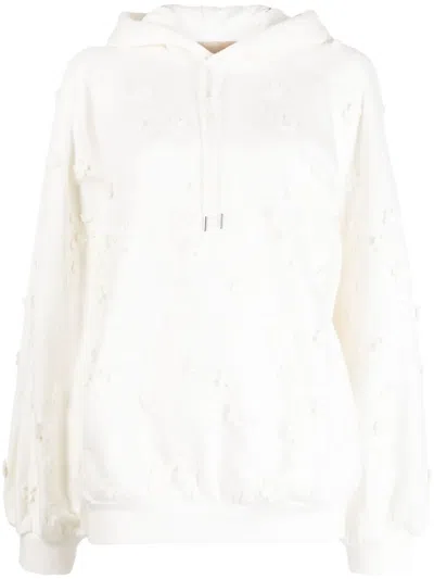 Elie Saab Embroidered-design Cotton Blend Hoodie In White
