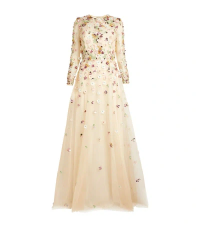 Elie Saab Embroidered Floral Tulle Gown In Multi