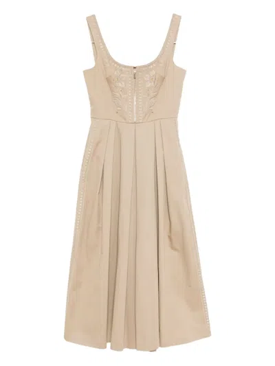 Elie Saab Embroidered Gabardine Dress In Neutral