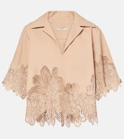 Elie Saab Besticktes Top Aus Gabardine In Beige