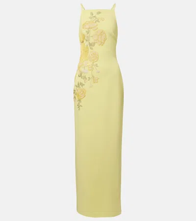 Elie Saab Embroidered Halterneck Cady Maxi Dress In Yellow