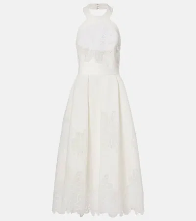Elie Saab Embroidered Halterneck Cocktail Dress In White