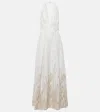 Elie Saab Embroidered Halterneck Cotton-blend Gown In Weiss