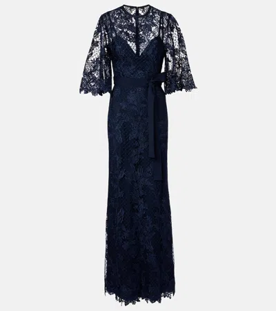 Elie Saab Embroidered Lace And Tulle Gown In Blue