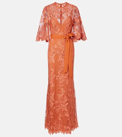 Elie Saab Embroidered Lace And Tulle Gown In Orange