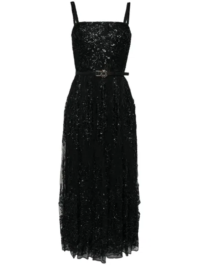 Elie Saab Embroidered Lace Long Dress In Black