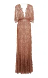Elie Saab Embroidered Lace Maxi Dress In Nude
