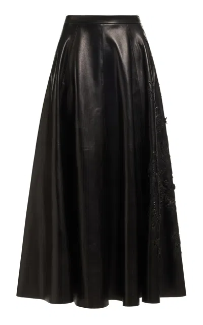 Elie Saab Embroidered Leather Maxi Skirt In Black