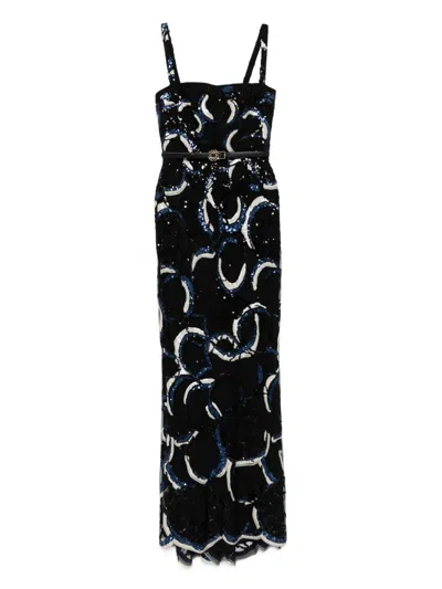 Elie Saab Embroidered Long Dress In Black