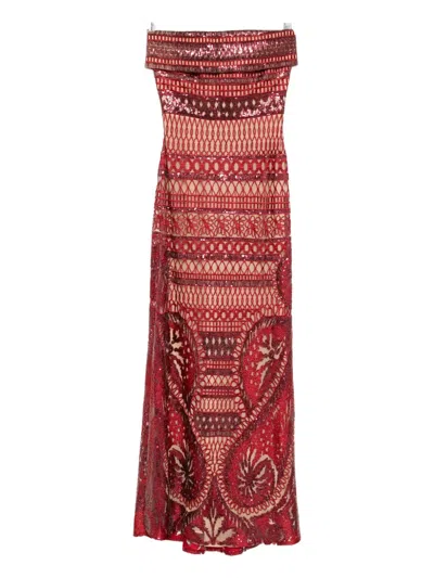 Elie Saab Embroidered Long Dress In Red