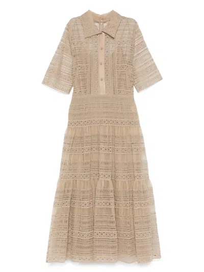 Elie Saab Embroidered Organza Midi Dress