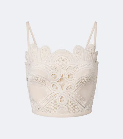 Elie Saab Embroidered Scalloped Crop Top In White