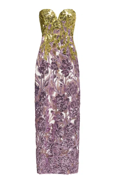 Elie Saab Embroidered Sequined Maxi Dress In Multi
