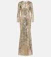 Elie Saab Sequin Embroidered Tulle Long-sleeve Mermaid Gown In Gold