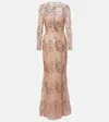Elie Saab Embroidered Sequined Tulle Gown In Neutral
