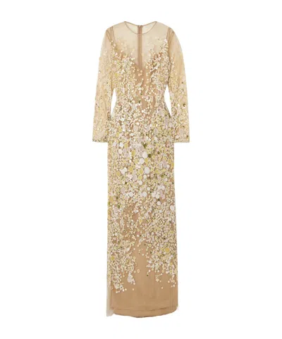 Elie Saab Embroidered Sequin-embellished Tulle Gown In Brown