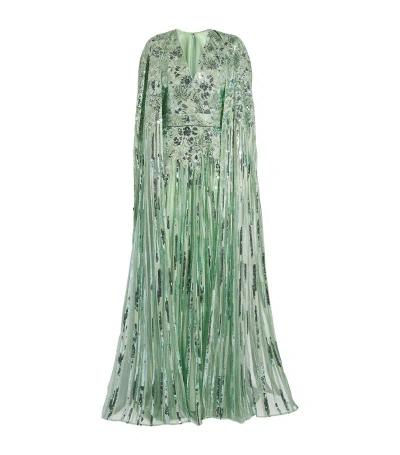 Elie Saab Embroidered Sequinned V-neck Gown In Blue
