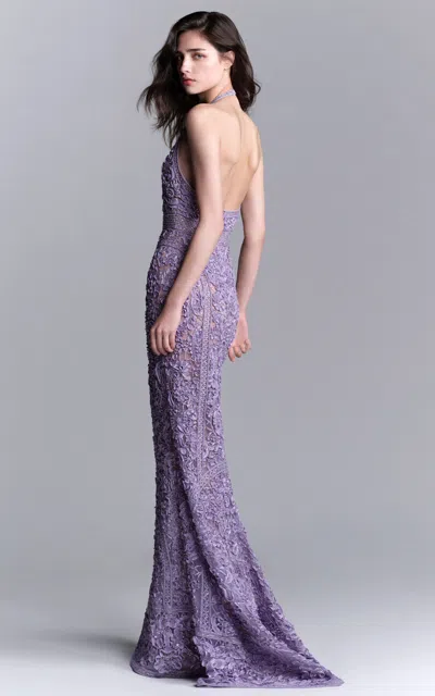 Elie Saab Embroidered Silk-blend Gown In Purple