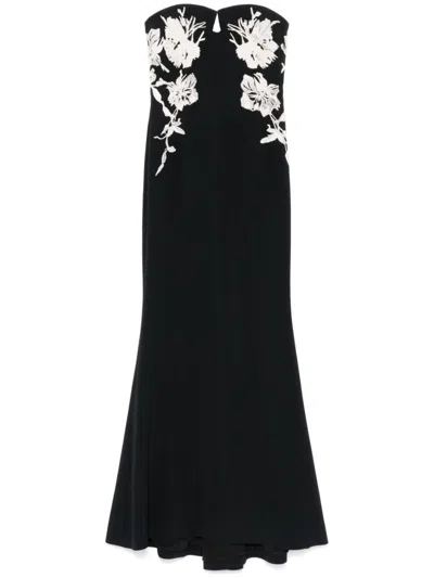 Elie Saab Embroidered Strapless Dress In 黑色