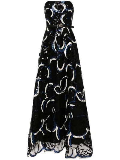Elie Saab Embroidered Strapless Gown In 黑色
