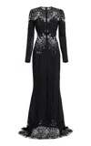 Elie Saab Embroidered Tulle-cady Maxi Dress In Black